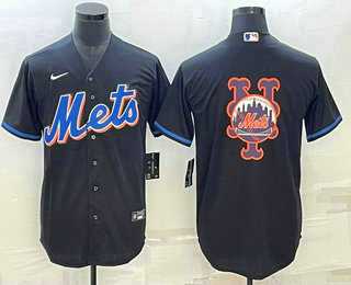 Men%27s New York Mets Big Logo Black Stitched MLB Cool Base Nike Jerseys->new york mets->MLB Jersey